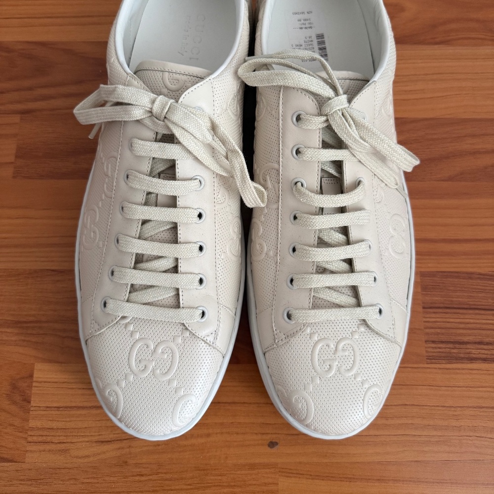 GUCCI - Ace Logo-Embossed Perforated Leather Sneakers Sz 16.5 Orig. $900